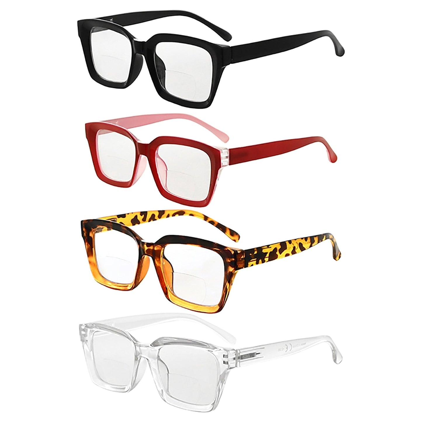 4 Pack Large Frame Square Bifocal Reading Glasses BR9106